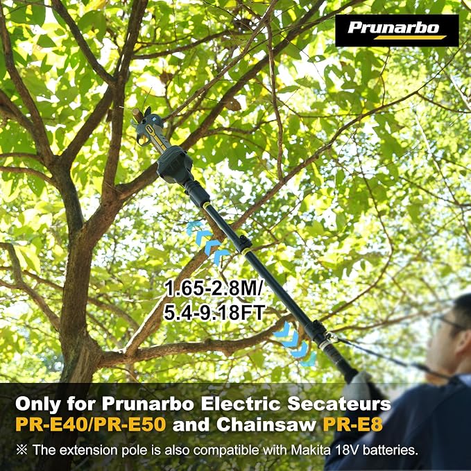 Extendable Pole for Cordless Electric Pruning Shear, Telescopic Pole 4.2-8.2 ft Extension for Gardening Tree Pruner Extended Cutting Reach for Professional Battery Secateurs Heavy Duty