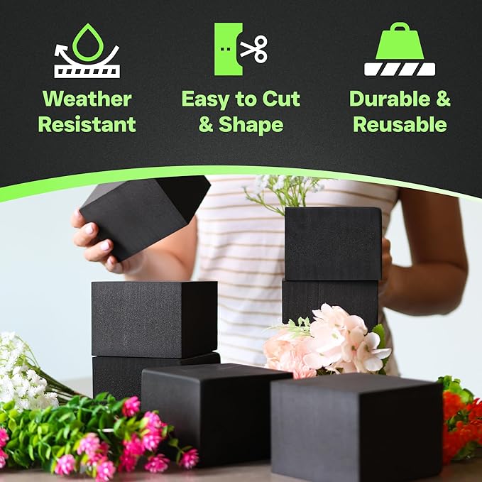 XCEL Floral Foam Blocks - Reusable, Weather Resistant Craft Foam Artificial Flower Arrangements, Faux Florist Foam Planters Florist Supplies (Gray 4" x 4" x 3" - 8 Pack)