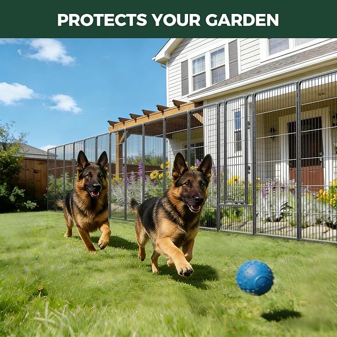 FXW Garden Fence Outdoor for the Yard – 45in(H) x 18.2ft(L) Heavy Duty Metal Animal Barrier for Dog, No Dig Decorative Dog Fence, 8 Panels, Silver
