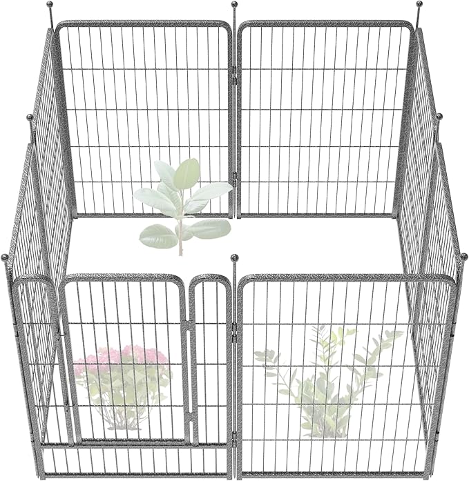 FXW Garden Fence Outdoor for the Yard – 40in(H) x 18.2ft(L) Heavy Duty Metal Animal Barrier for Dog, No Dig Decorative Dog Fence, 8 Panels, Silver