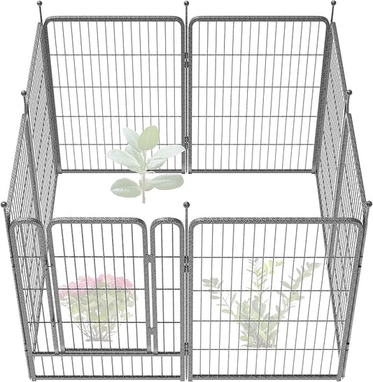 FXW Garden Fence Outdoor for the Yard – 40in(H) x 18.2ft(L) Heavy Duty Metal Animal Barrier for Dog, No Dig Decorative Dog Fence, 8 Panels, Silver