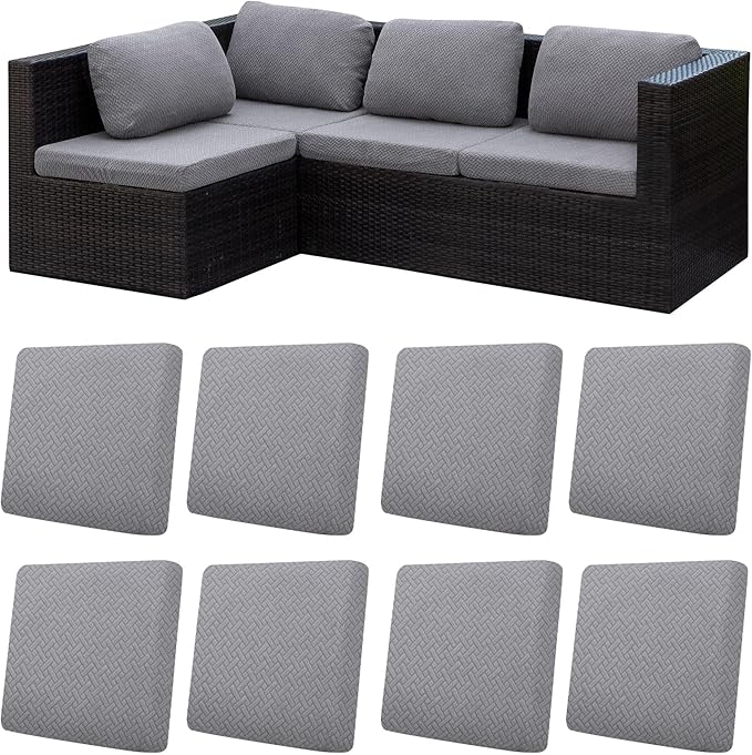 8Pcs Patio Cushion Covers,Outdoor Cushions Covers,Stretch Cushion Covers Replacement, Washable and Reusable Furniture Protectors(Gray)
