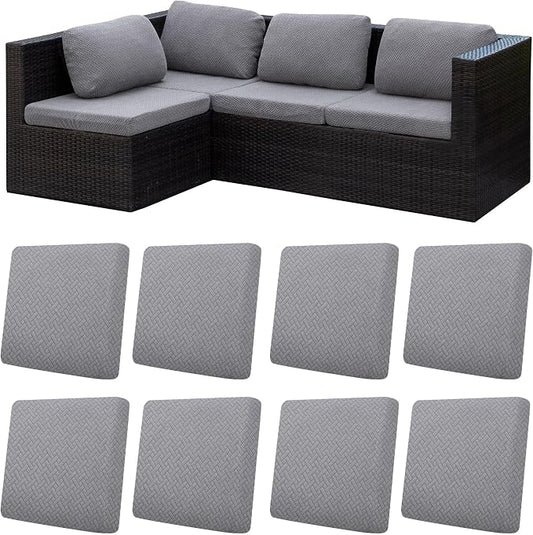 8Pcs Patio Cushion Covers,Outdoor Cushions Covers,Stretch Cushion Covers Replacement, Washable and Reusable Furniture Protectors(Gray)