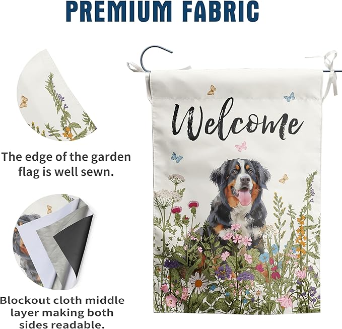 Floral Bernese Mountain Garden Flag Spring Summer House Flags 28 x 40 Double Sided Flower Dog Yard Flags for Outside Large Outdoor Welcome Flags