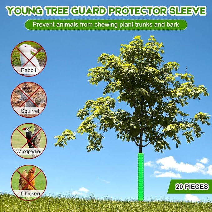 Menkxi 20 Pcs Corrugated Tree Guards Tubes Plastic Saplings Tree Trunk Protectors Wraps to Protect Bark from Deer, Sapling from Rodents, Mowers, Animals (15.7 x 2)