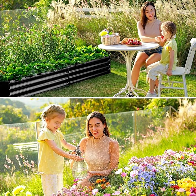 Land Guard 2 Pack 8×4×1ft Galvanized Metal Raised Garden Bed, Metal Planter Kit Box Outdoor for Deep-Rooted Vegetables, Flowers, Green and Herbs (Gray)