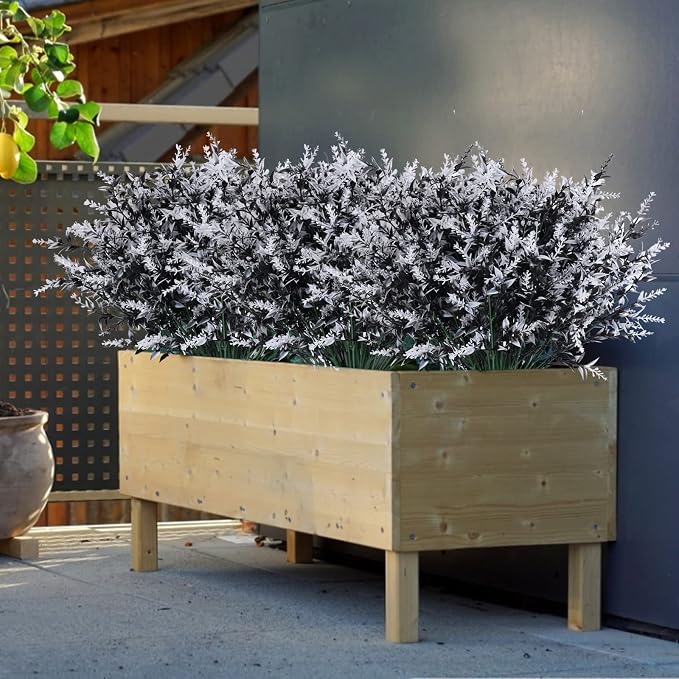 RECUTMS Black Flower,Black Fake Plants Decor,20 Bundles Artificial Flowers Fake Outdoor Plants Faux UV Resistant Lavender Flower Plastic Shrubs Indoor Outside Hanging Decorations (Black+White)