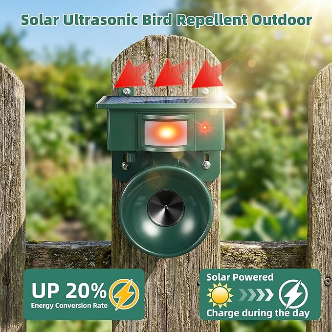 2026 Solar Ultrasonic Bird Repellent Devices Outdoor Solar Woodpecker Deterrent for House Outdoor Waterproof Pigeon Deterrents for Outside to Keep Pigeon Crows Starlings Out of Yard Garden Balconies