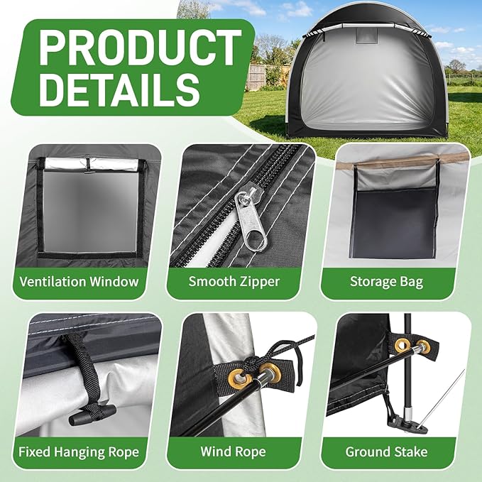 Outvita Bike Tent, Outdoor Portable Bicycle Storage Sheds with 210D Oxford Fabric PU4000 Waterproof Cover for 2-3 Bikes, Storage Cover Shelter for Motorcycle,Garden Tools,Toys,Lawn Mower