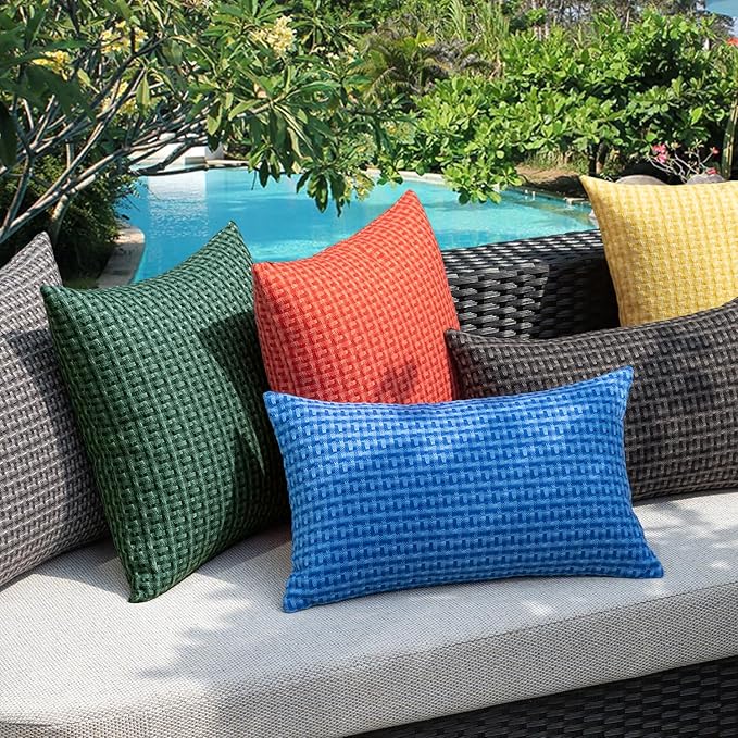 Kevin Textile Outdoor Waterproof Throw Pillow Covers Pack of 2 Farmhouse Decorative Cushion Covers for Garden Patio Tent Balcony Bench Couch Sofa 24x24 Inch, Dark Green