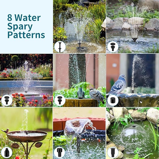 POPOSOAP 8W Solar Pond Filter Built-in 3600mAh Battery Backup, Solar Pond Filter with Water Pump, Solar Water Fountain Pump for Ponds Fish Tank Bird Bath Waterfall Garden DIY Water Feature P3081D