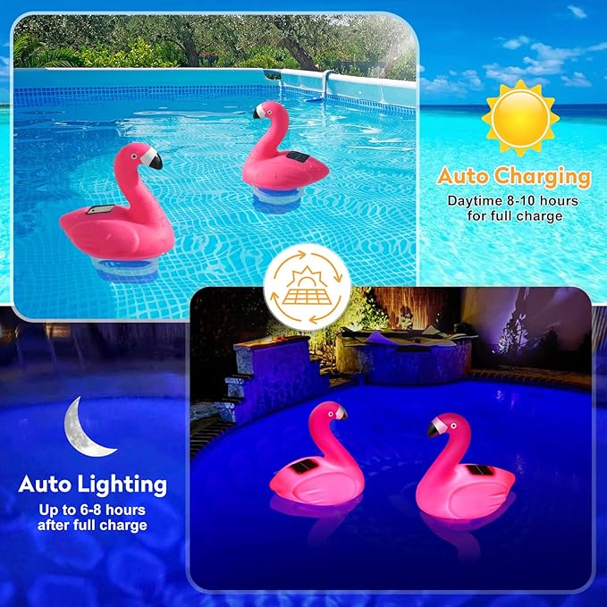 Pool Chlorine Floater, 9 in Flamingo Chlorine Floater with Light, Solar Chlorine Floater w/Adjustable Flow, Large Size Chlorine Tablet Floater, Floating Chlorine Dispenser for Pool Hot Tub