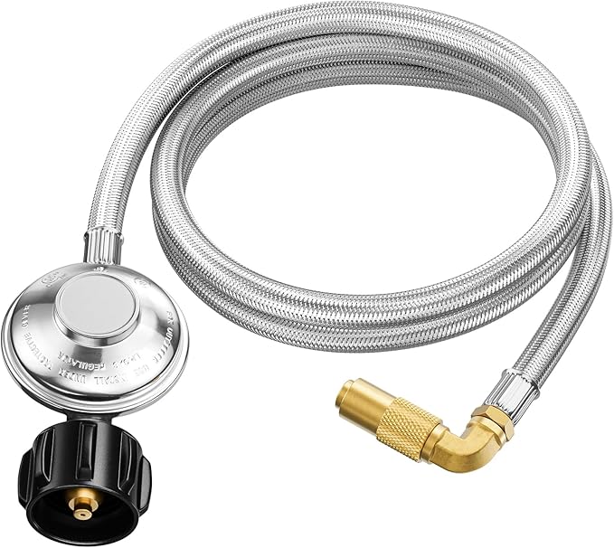 6 Feet Propane Regulator and Hose for Blackstone 17 & 22 Inch Tabletop Griddle, Connect to 5-20 LB Propane Tank, Stainless Steel