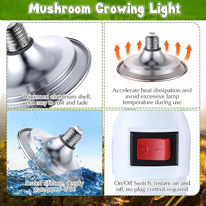 Meonum 2 Pack Hanging Mushroom Grow Light, E27 LED Grow Lamp for Indoor Plants, Decorative 6000K Blue & 5000K White Spectrum, 4.9FT Cord with Switch, Unique Mushroom Plant Light