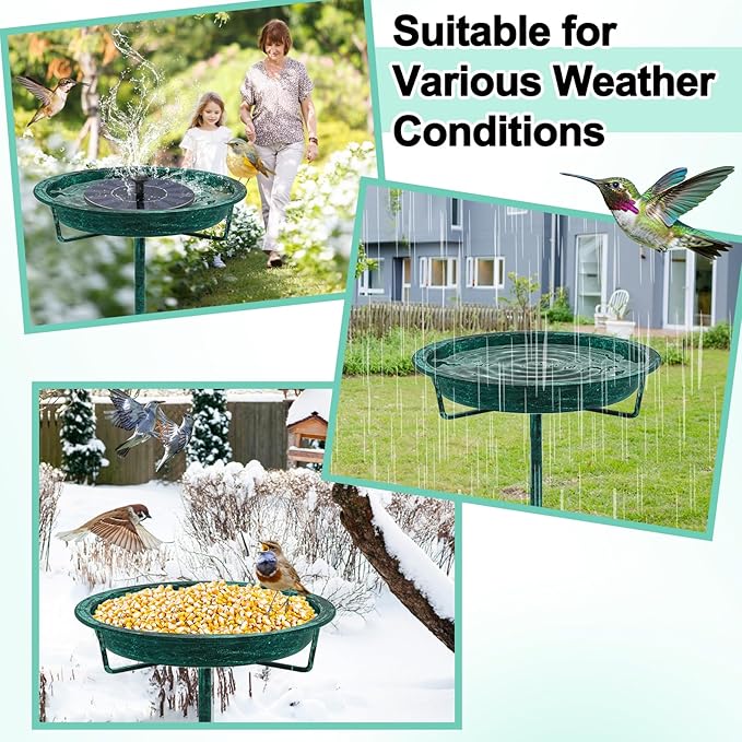 Metal Bird Bath for Outside, 36.2" Height Birdbath Bowl Standing Bird Feeders for Outdoors with 4 Prongs Base Stake, Freestanding Birdfeeders for Garden Yard Lawn Decor (Retro Green)