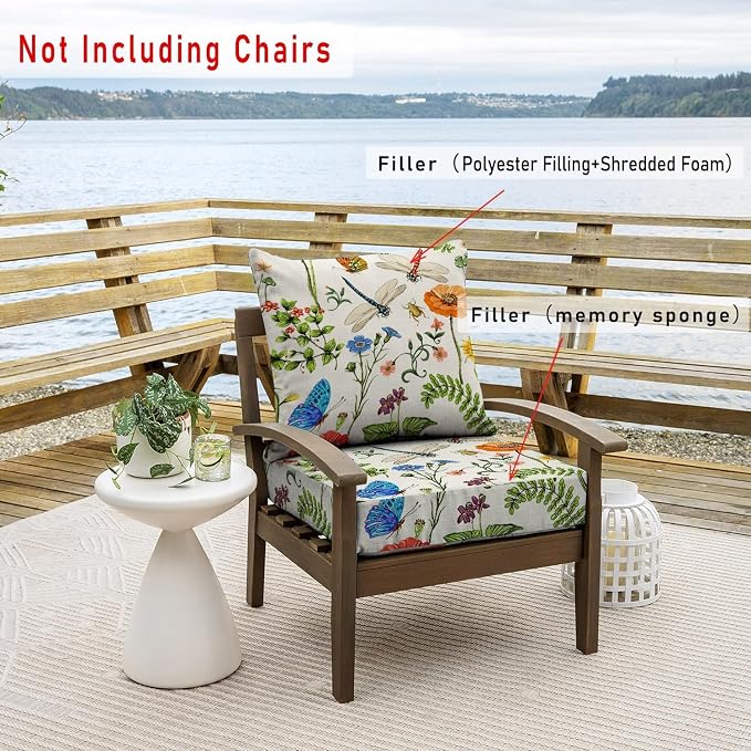 All Smiles Outdoor Chair Cushions for Patio Furniture Set of 24X22 Lawn Cushions Deep Seat UV Waterproof Resistant with Removable Cover Garden Flowers Farmhouse Decorative for Seat Yard Garden Deck