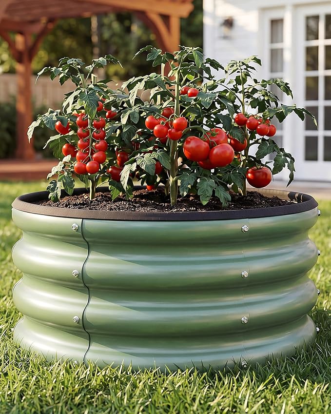 2 x 2 x 1 ft Round Raised Garden Bed, Green 3 Pack 0.6 mm Thick Galvanized Steel Planter Box with Double Layer Paint and Safety Edge Trim for Vegetables Flowers Herbs Outdoor Garden