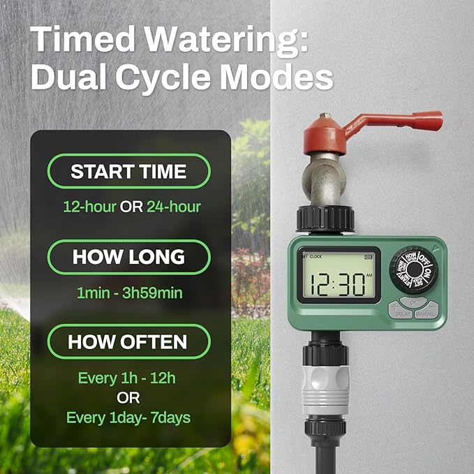 BN LINK Programmable Sprinkler Timer with Rain Delay – Waterproof Digital Water Timer for Garden Hoses, Manual & Auto Modes – Ideal for Lawn, Yard, Drip Irrigation System, 1 Outlet