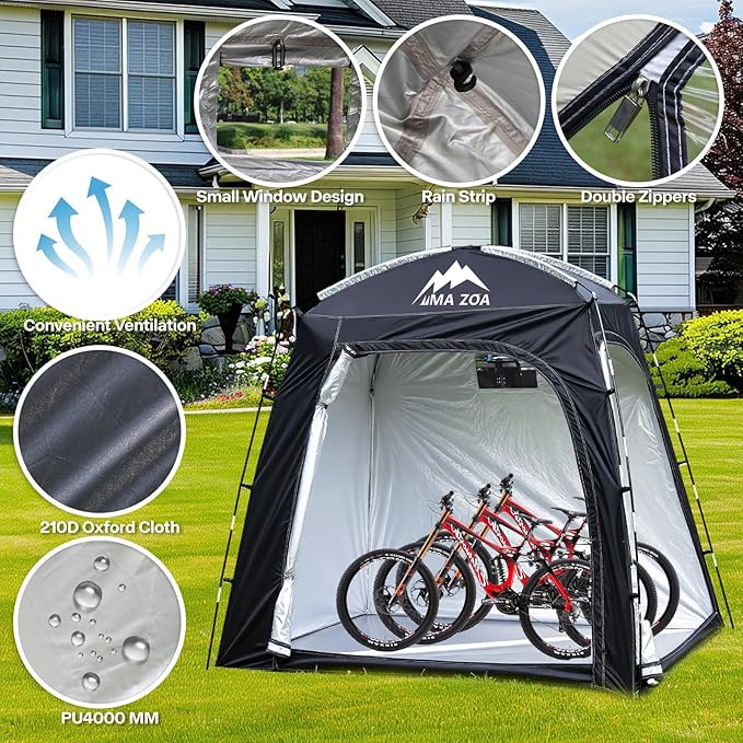 Bike Cover Storage Tent, Outdoor Portable Storage Tent, 210D Oxford Fabric PU4000 Waterproof for 2-4 Bikes, Shelter for Motorcycle, Garden Tools, Toys, Lawn Mower
