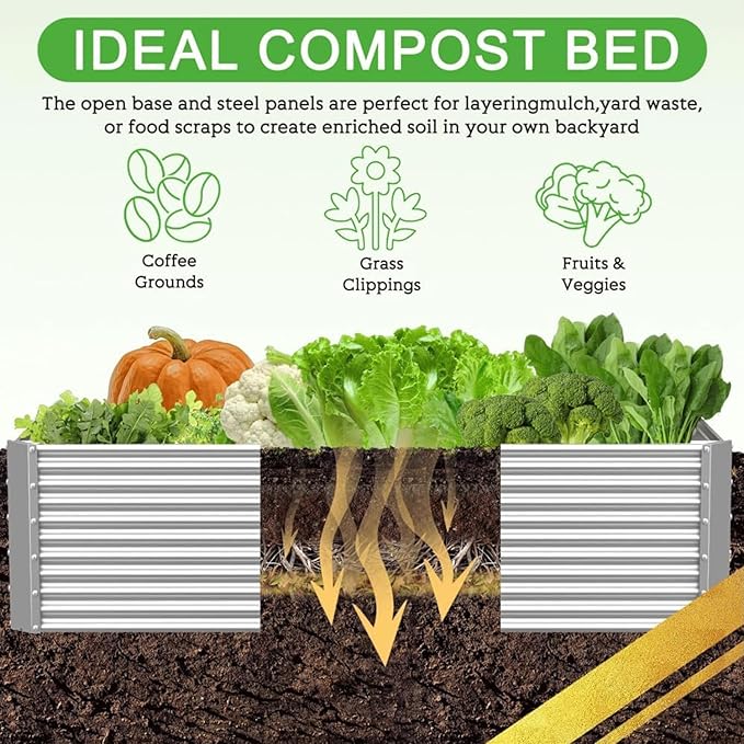 2 Pack Tall Corrugated Galvanized Steel Raised Garden Bed Outdoor, Metal Above Ground Garden Bed for Vegetables and Flowers, Rectangle Raised Beds for Gardening-6x3FT
