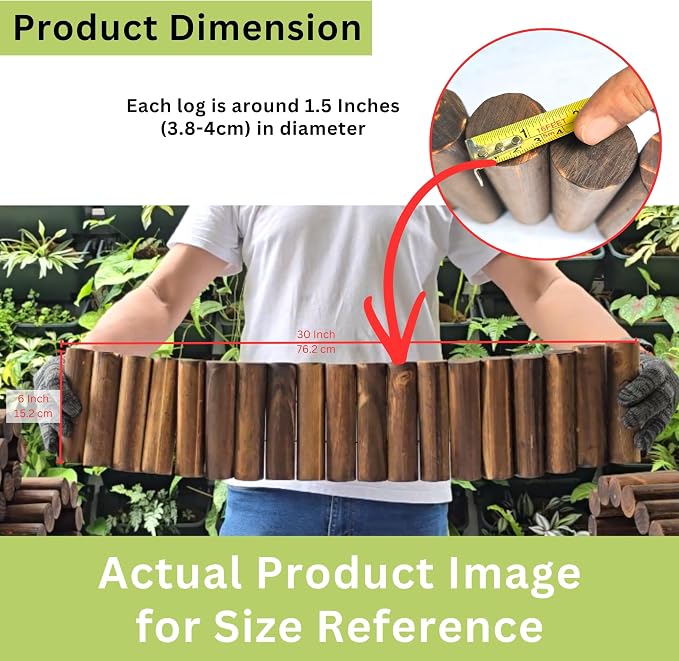 LaLaGreen Decorative Landscape Edging (30"x6", 4 Pack) Brown Wooden Fence Panels with Metal Stakes, Flowers Bed Landscape Fencing for Lawn Yard Patio Pathway Decor Tree Rings Garden Barries Outdoor