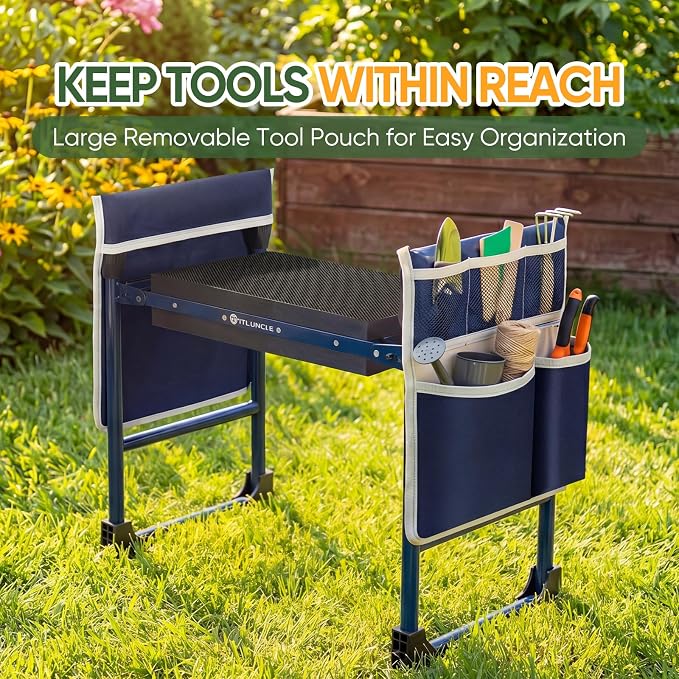 Garden Kneeler and Seat, Foldable Heavy-Duty Anti-Tipping Gardening Bench Stool with Extra-Wide Thickened Kneeling Pad & 2 Tool Pouches, Ideal Gift for Seniors, Gardeners, Women, Men and Dad