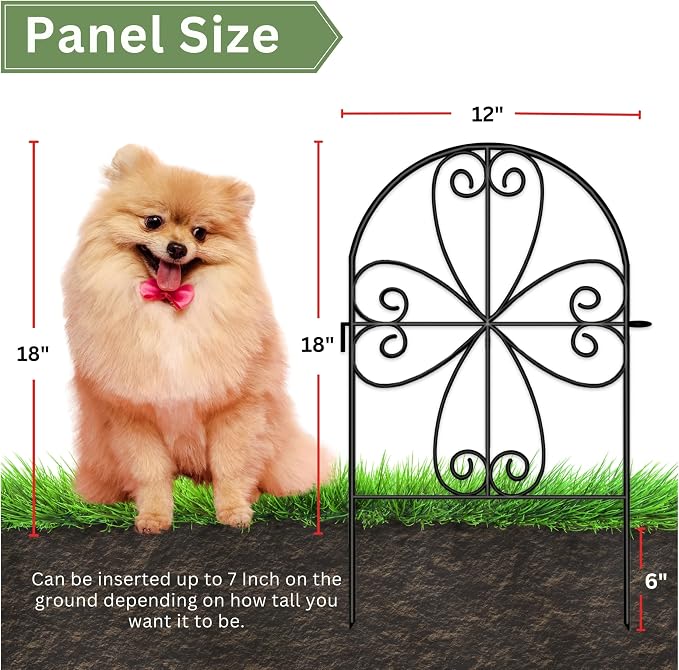 ShopLaLa Garden Fence Animal Barrier (20 Panels) 12in(L) x 24in(H) Rustproof Decorative Metal Wire Fencing Flower Bed Edging for Landscape, Small Dog Black Fences Patio Yard Outdoor Border Decor