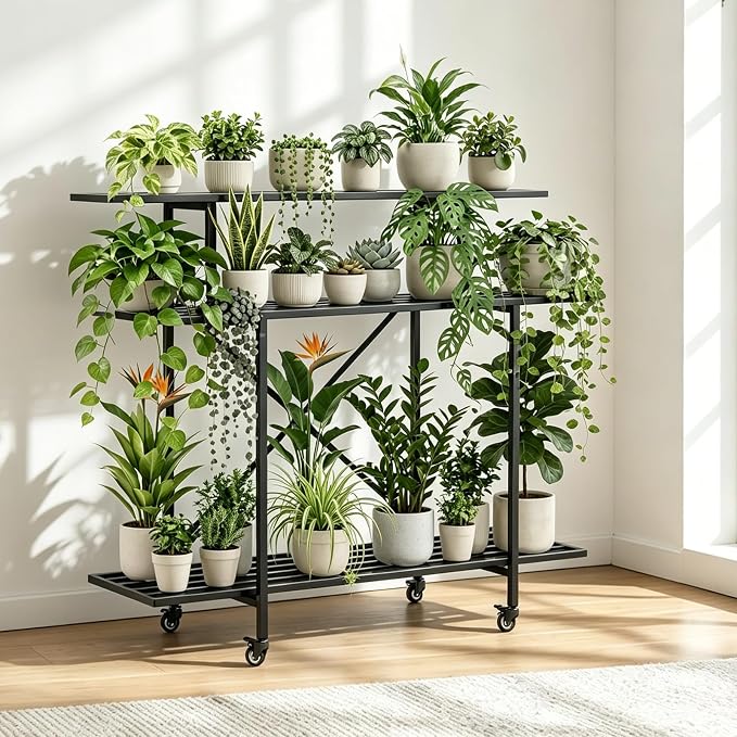 Zhongma 3 Tier Heavy Duty Plant Stand with Wheels (L45.67xW17.32xH41.73 with Wheels)