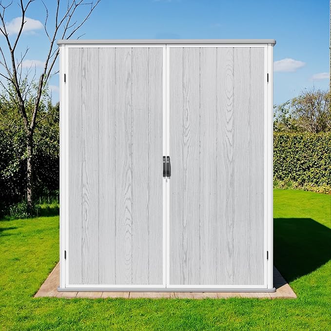 Greesum 5X3FT Plastic Storage Shed with Floor, Resin Outdoor Storaged Shed with Lockable Door, Easy Assembly All-Weather Tool Sheds for Garden, Backyard, Patio, Light Gray (4.7×2.5FT)