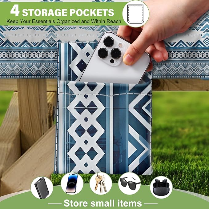 Fitted Picnic Table Cover with Bench Covers Waterproof Elastic Edges Rectangle Patio Tablecloth Outdoor Camping Essentials Stuff Rv Accessories Summer Trip Travel Camper Gifts for Woman Men, 72in 6 ft