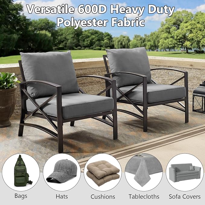 Waterproof Canvas Fabric by The Yard, 58inch 600D Upholstery Fabric Polyester Material Outdoor Water Resistant Material for Sewing Chair Patio Cushion Bag Sofa Seat Repair, 5 Yard Flaxen Grey