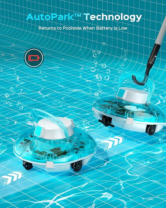 Cordless Robotic Pool Cleaner, Lasts 80 Min, Automatic Vacuum for Above-Ground Pools up to 650 Sq.ft,Portable, Self-Parking (Sky Blue)