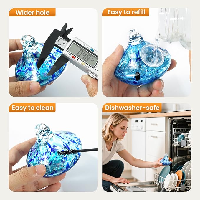 Wind Chime Glass Hummingbird Feeder - 20 Oz Outdoor Hanging Feeder with 6 Ports, Attract More Hummingbirds, Leak-Proof Design, Unique Garden Backyard Decor & Ideal Gift (Blue)