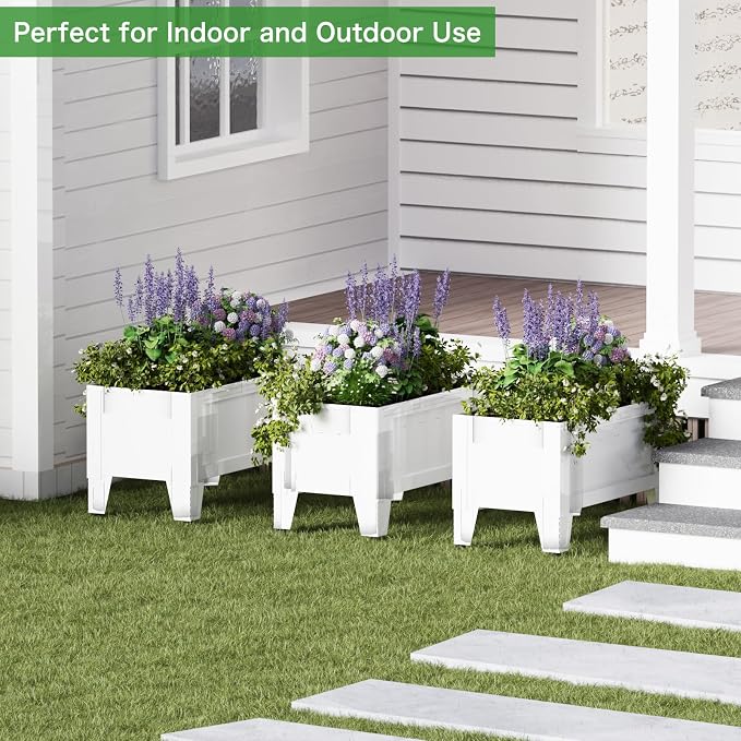 PROXRACER Elevated Metal Planter Box Stand Heavy Duty Raised Garden Bed for Vegetables Flowers Herbs Indoor Outdoor Use, White