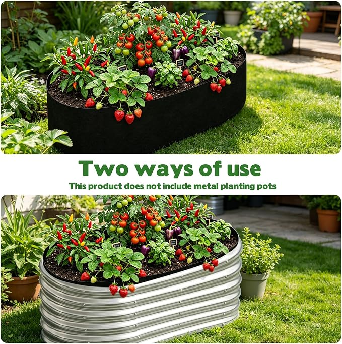 2 Sets Raised Garden Bed Liner Bag, 4 x 2 x 1 ft Oval Breathable Grow Bed Fabric Liners with Clips Gloves, Garden Grow Bed Bag Grow Planter Bags Plant Bed for Planting Vegetables Flowers and Herbs