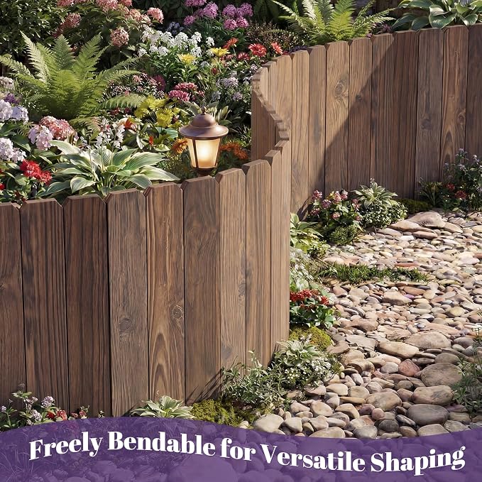 Garden Wooden Fence Edging, Burnt Wood Finish, Fir Wood,Outdoor Lawn Landscape Border (2, 11.8" Height)