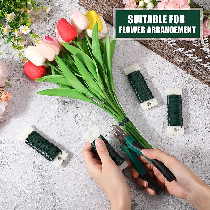 Ferraycle Floral Wire 38 Yards 22 Gauge Flexible Paddle Wire Florist Wires Christmas Wires for Crafts, Christmas Wreaths Tree, Garland and Floral Flower Arrangements, Green(Green)