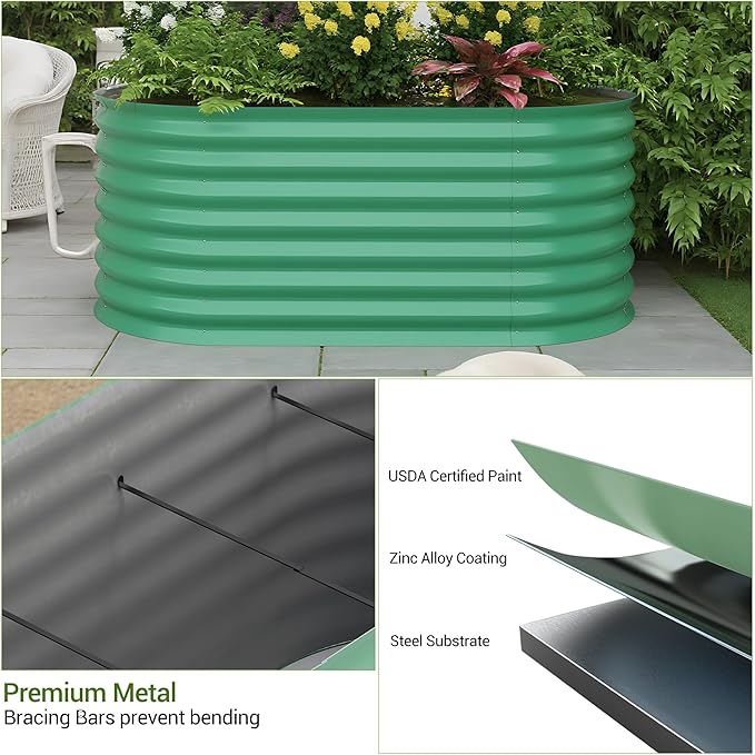IDEALHOUSE 8x4x2 Ft Galvanized Metal Raised Garden Bed, 24-Inch Tall Outdoor Planter Box for Vegetables, Flowers & Herbs, Rust-Resistant Garden Beds for Backyard, Patio or Balcony, Green