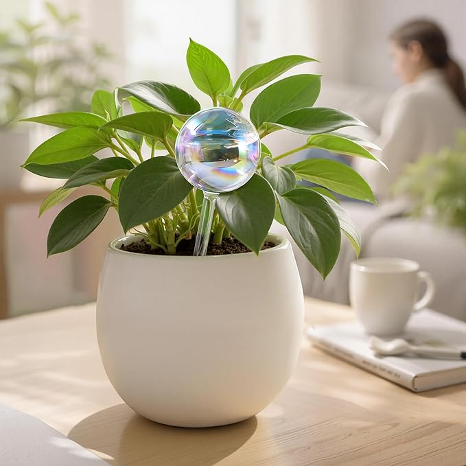 Soilagua Large Extra-Thick Clear Glass Plant Watering Globes, Rainbow Gradient Self Watering Devices for Indoor & Outdoor Plants, AutomaticWaterer Spikes, Perfect for Daily or Vacation Use, 6-Pack
