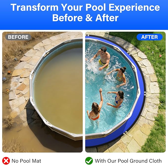 15FT Round Pool Liner Pad for Above Ground Pools, 165 GSM Thickened Puncture-Resistant Under Mat (16FT Actual), Heavy-Duty Underlayment with Metal Grommets