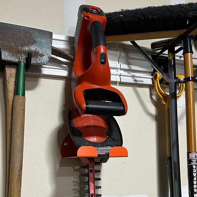 Upgraded Trimmer Rack Wall Mount - 8" Heavy Duty Weed Eater Hanger for Garage Wall, Garden Power Tool Holder Organizer Hooks for Grass Trimmer, Hedge Trimmer, Leaf Blower and Chainsaw, Orange, 2 Pack