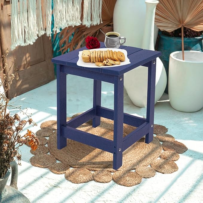 LZRS Square Patio Side Table, Heavy Duty HDPE Outdoor End Table with Wood Texture, Weatherproof Composite Table for Adirondack Chairs, Deck, Pool, Indoor/Outdoor, No Peeling or Cracking(Navy Blue)