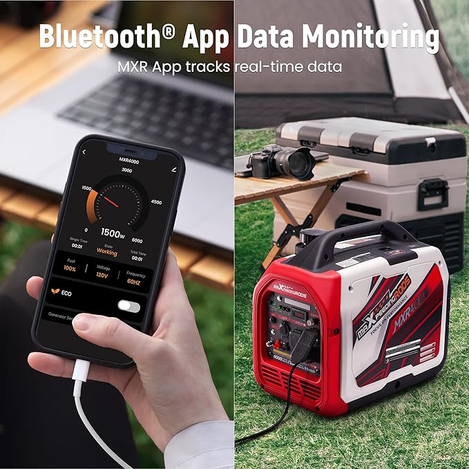 maXpeedingrods 4000 Watt Portable Inverter Generator Gas Powered, with CARB Compliant, App Remote Data Monitor, Compact and Lightweight for Outdoor Camping, Family Power Failure in Extreme Weather