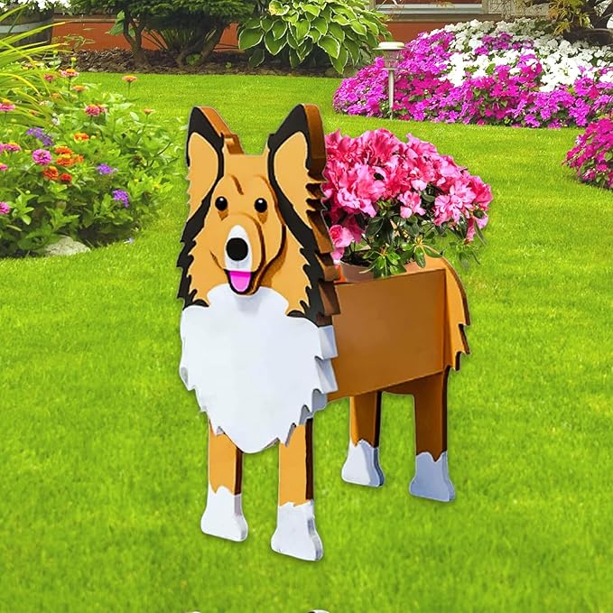 Sheltie Dog Planter Plant Pots,Cute Large Dog Flower Planter,Gifts for Pet Lovers,Unique Animal Plant Pots,Office,Indoor Outdoor Garden Decor(9.84 * 7.87 * 17in)