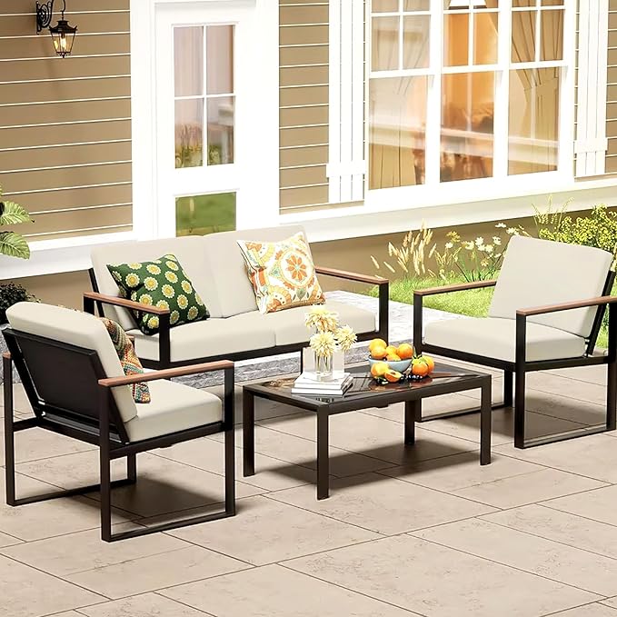 8Pcs Patio Cushion Covers,Outdoor Cushions Covers,Stretch Cushion Covers Replacement, Washable and Reusable Furniture Protectors(Beige)