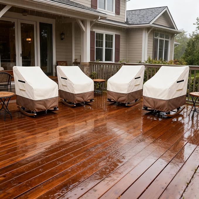 Outdoor Rocking Chair Cover 4 Pack,Heavy Duty Waterproof Patio Rocking Chairs Cover for 27" W x 34" D x 45" H Presidential Rocking Chair,Beige