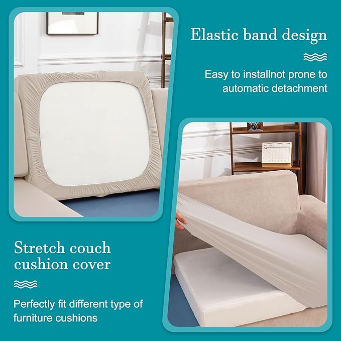 BIETYONE 12Pcs Stretch Patio Cushion Covers,Outdoor Couch Cushion Covers Replacement,Outdoor Sofa Covers Patio Slipcovers Couch Cover,Washable Furniture Cover (Beige,Cover Only)