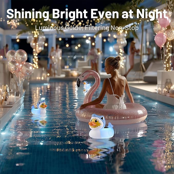 Doli Yearning Solar Pool Chlorine Floater for 3inch Tablets, Duck-Shark Chlorine Tablet Floater with Light, Auto Light up at Night for Pool, Hot Tub