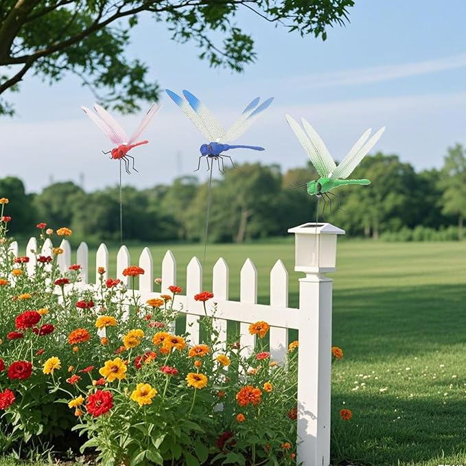 20 Pack Dragon Fly Clips for Bugs Repellent, 3D Artificial Dragonfly Hat Clips, Dragonfly Garden Decor, Garden Bird and Fly Scare Devices for Indoor Outdoor (4 Color)