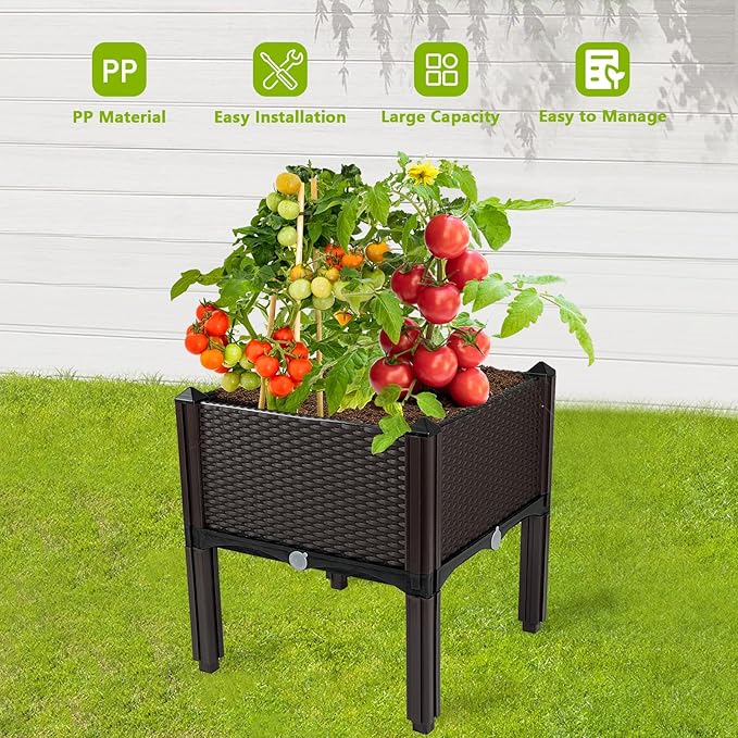 Raised Garden Bed Planters for Outdoor Plants with Legs Elevated Rectangular Planter Boxes Garden Patio Balcony Deck for Planting Flowers, Vegetables, Tomatoes, and Herbs
